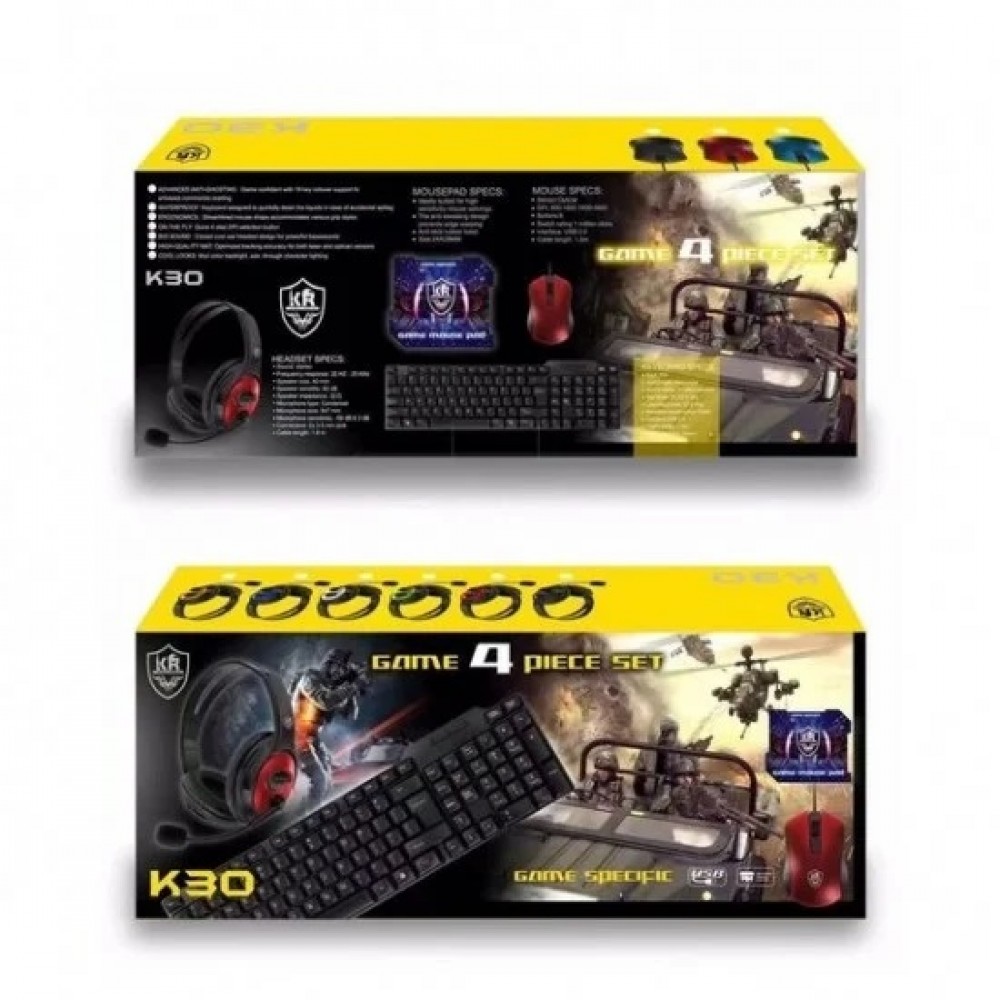 K30 Oyuncu Gamer Seti Klavye+Mouse+Kulaklık+Mouse Pad